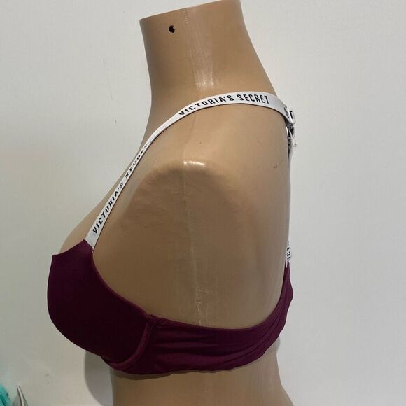 Victoria's Secret Women's Burgundy Logo Lightly Lined Demi T-Shirt Bra Size 36B - Picture 2 of 7